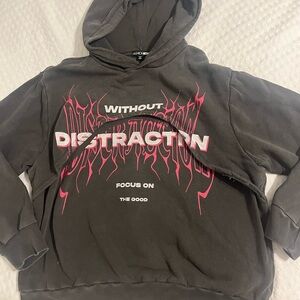 Without Distraction Hoodie with Pink and White Design